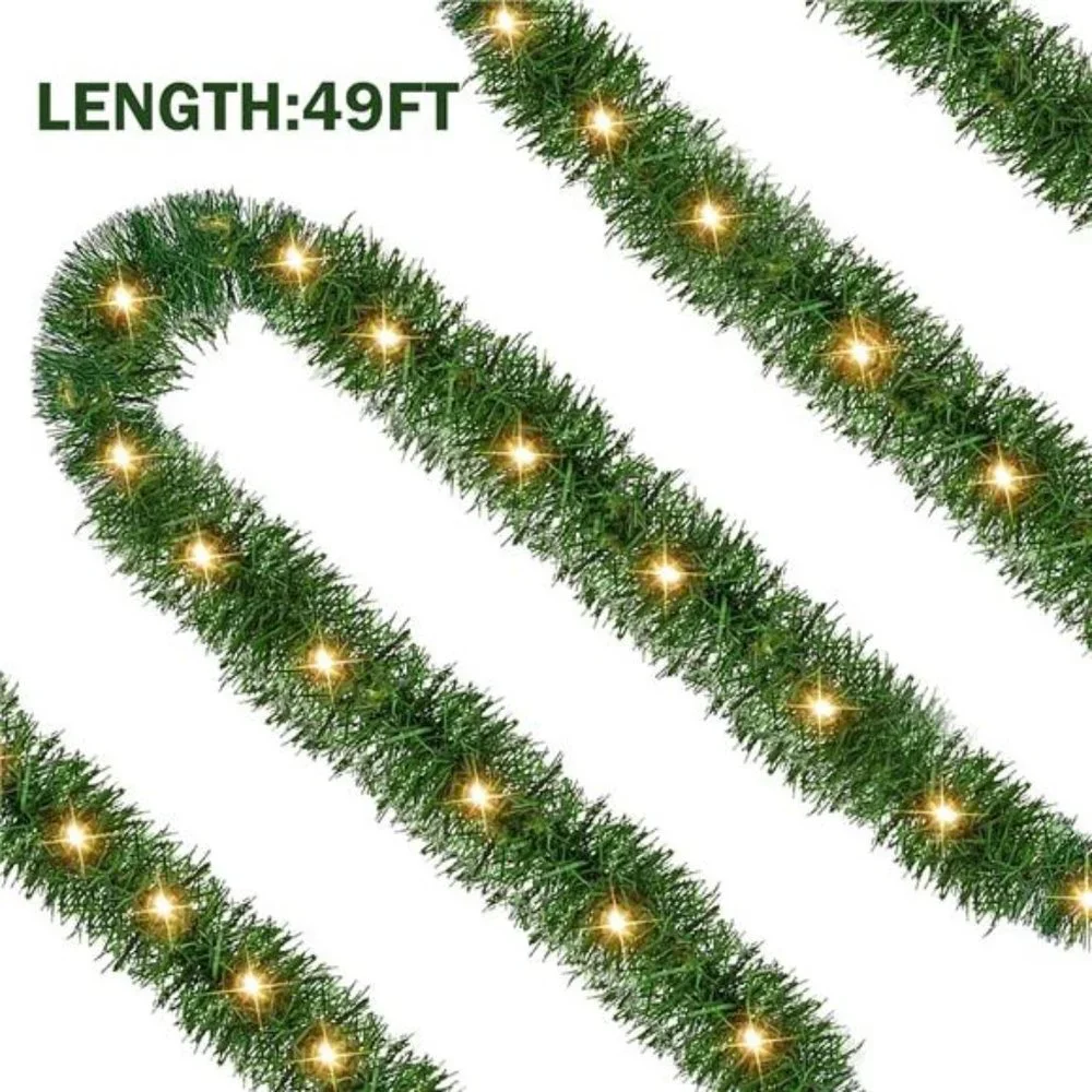 50 FT Pre-lit Christmas Garland, 150 LED Lights Lighted Artificial Pine Garlands
